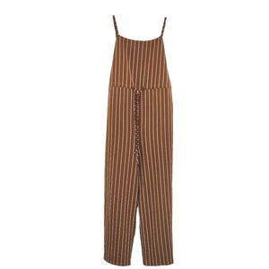Urban Outfitters Jumpsuit Women's Small Brown Striped Square-Neck Wide Leg